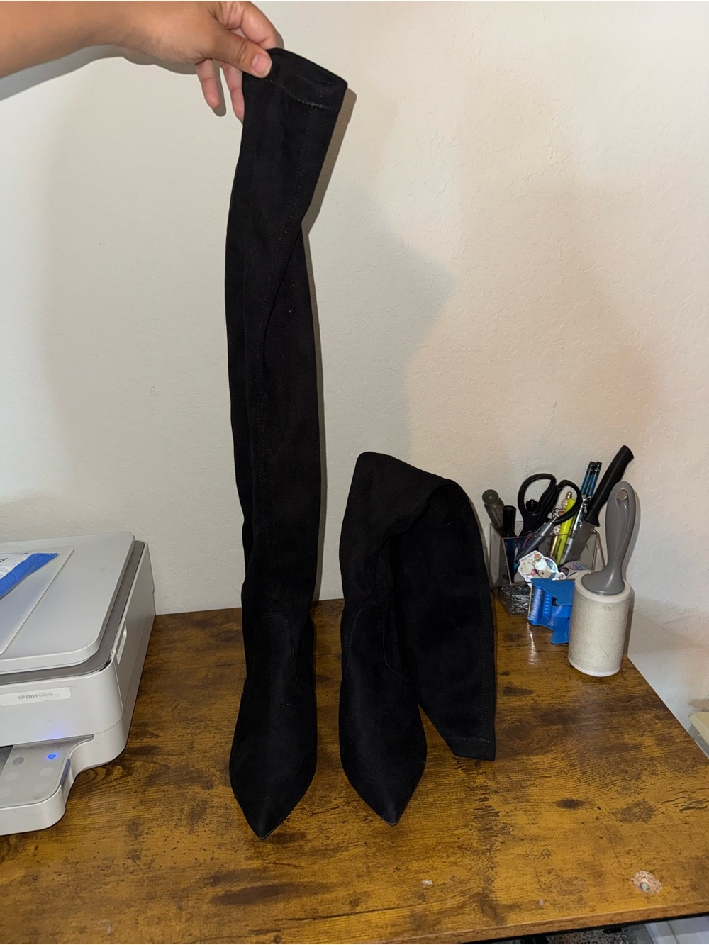 Women’s Wild Diva Black Suede Over-the-Knee Pointed Toe Heeled Boots